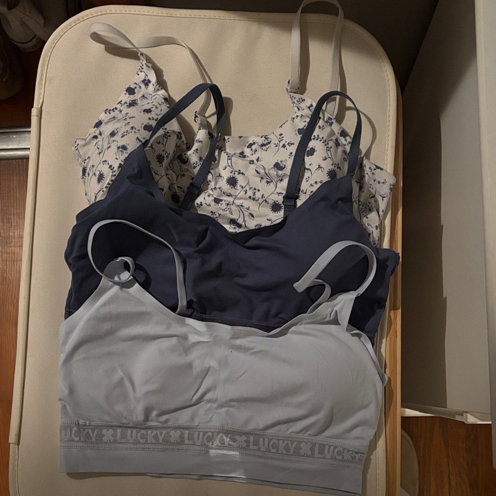 Lucky Brand Floral and Solid Blue Bras